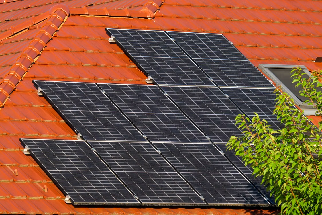 solar panels on a rooftop.