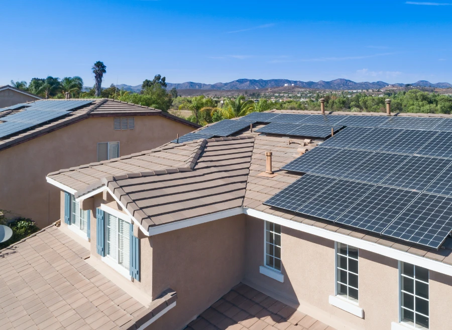 Aerial view of a Maricopa County neighborhood with solar-equipped homes